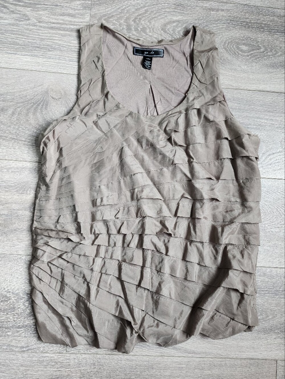 Taupe Ruffle Layered Cotton Silk Blend Scoop Neck Y2K Tank Medium